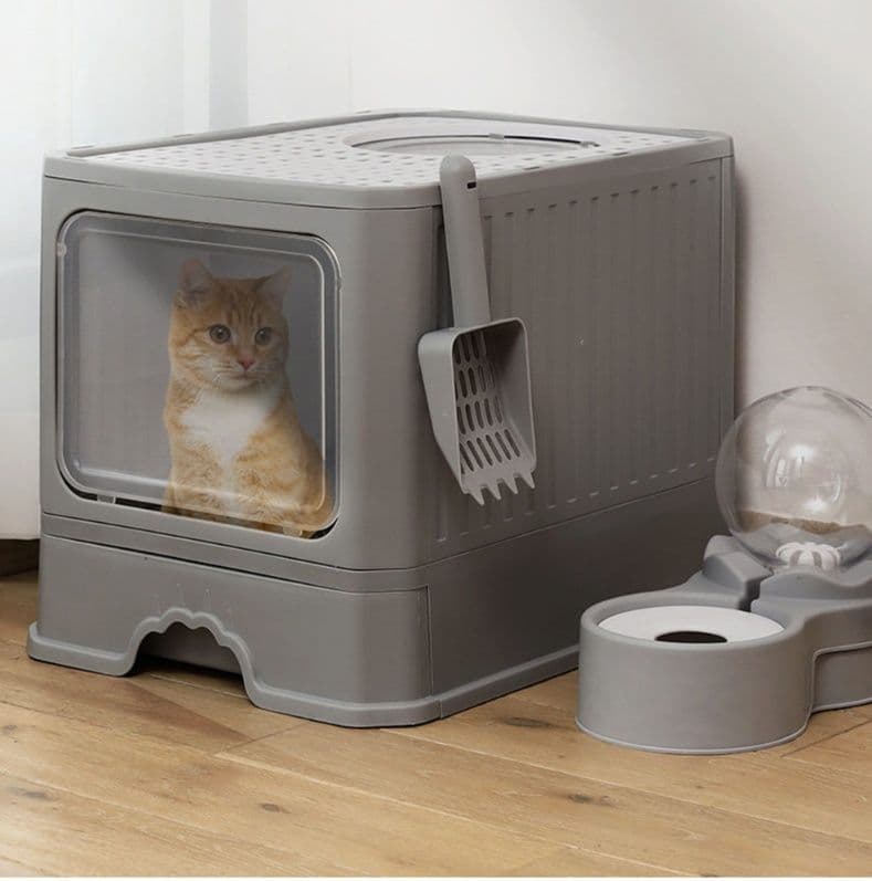 猫トイレ 引き出し式猫砂盆ドーム型上部入口付き