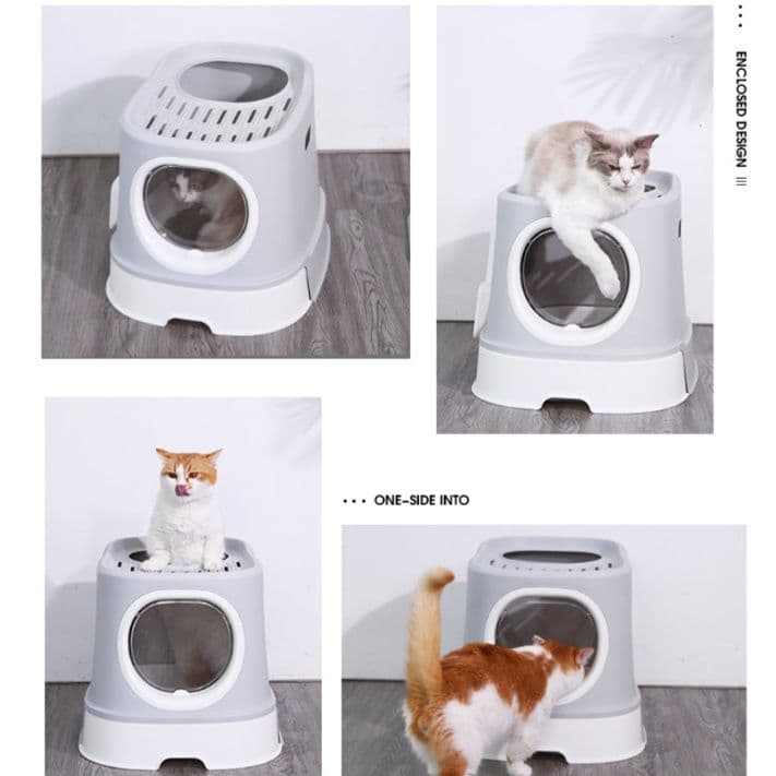 猫トイレ 上部開口式二段構造猫トイレ飛び散り防止