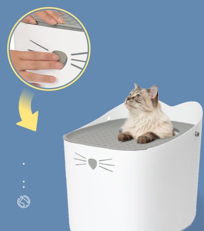 猫トイレ 上から入る猫顔デザイン深型猫トイレ