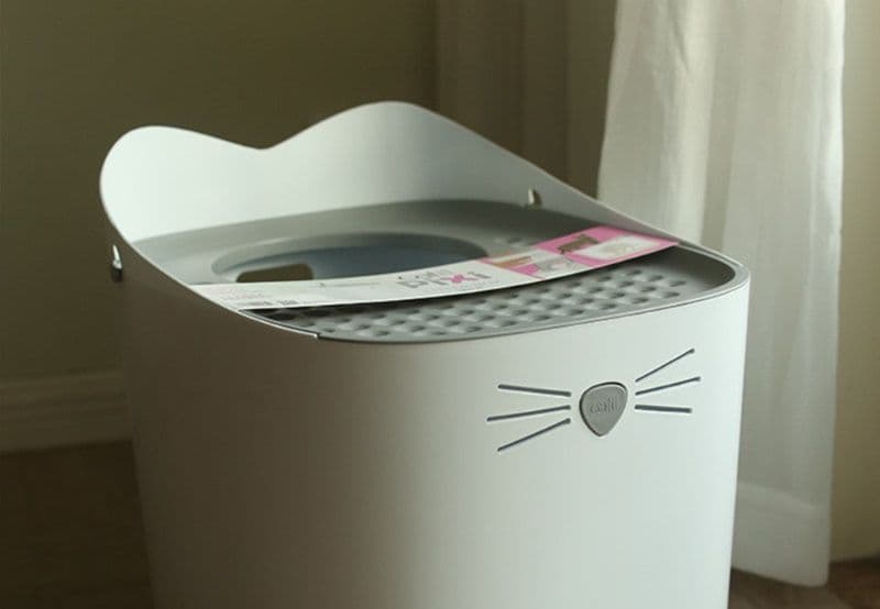 猫トイレ 上から入る猫顔デザイン深型猫トイレ