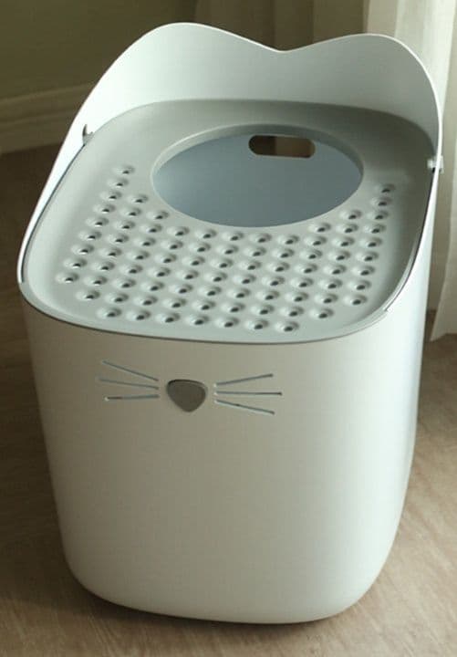 猫トイレ 上から入る猫顔デザイン深型猫トイレ
